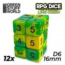 12x Dadi D6 16mm - Lime Marmo